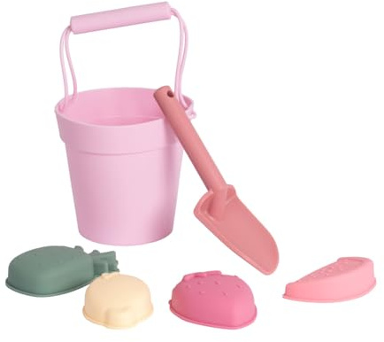 Flamingueo Set Secchiello e Paletta - Giocattoli da Spiaggia Per Bambini - 4 Stampini Inclusi - Borsa da Trasporto - SIlicone - Rosa