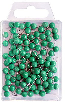 Wedo 56104 Markierungsnadeln Rundkopfnadeln, Nadellänge 16 mm, Kopfdurchmesser 6 mm, 100 Stück, Grün