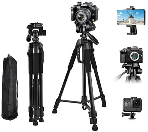 Tripode Profesional de Aluminio 170cm portatil para Cámara, con Soporte de Teléfono, Cabezal Giratorio Desmontable 360º para Nikon, Canon, Sony DSLR, Etc.