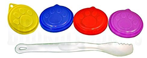 SET OF 4 PET DOG CAT FOOD CAN COVERS WITH SPOON FORK