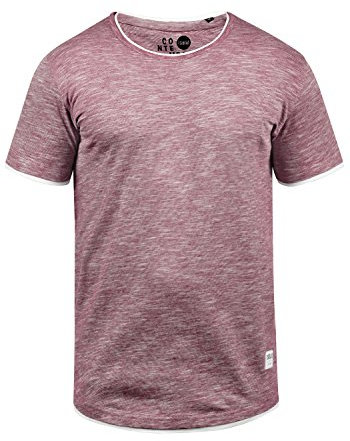 !Solid Rigos Herren T-Shirt Kurzarm Shirt Mit Rundhalsausschnitt Im Double-Layer-Look Aus 100% Baumwolle, Größe:L, Farbe:Wine Red (0985)