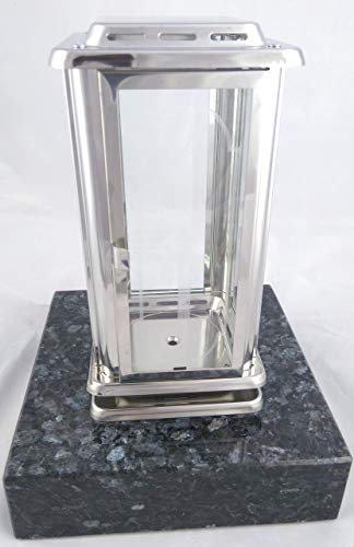 designgrab Grablampe Royal aus Edelstahl mit Granitsockel aus Granit Labrador Blue Pearl BP, mit Kreuz auf Lampentür