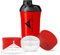 AMITYUNION Protein Shaker Deluxe 700 ml - Eiweiß Shaker auslaufsicher, BPA frei - Sieb & Skala für Cremige Whey Proteinpulver Shakes - Fitness Becher für Isolate & Sport Konzentrate in Rot Schwarz Cup