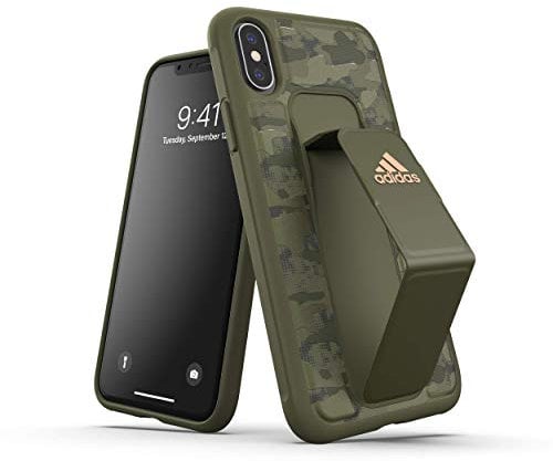 adidas Phone Grip Case Compatible with iPhone X, iPhone XS, Sports Grip Case with Kickstand, Shockproof, Fully Protective Phone Cover, Camo Green