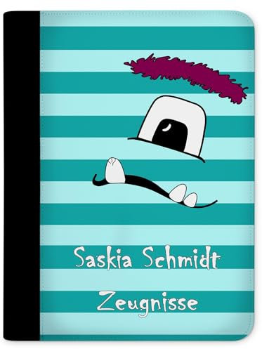 CreaDesign Customize A4 Zeugnismappe für Kinder - 26.7 x 32.7 x 1 cm, erweiterbar auf bis zu 20 Fächer, Sichtbuch ohne Klarsichthüllen, Monster Türkis Design, Dokumentenmappe für Schüler