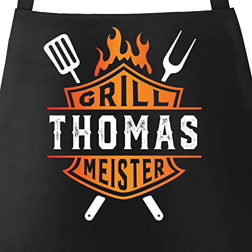 MoonWorks® Grill-Schürze für Männer Grillmeister Biker personalisiert eigener Name Baumwoll-Schürze Schwarz unisize
