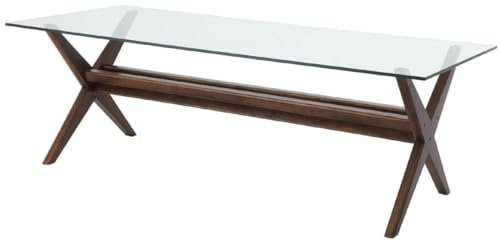 Casa Padrino Luxus Esstisch Braun 230 x 100 x H. 77 cm - Massivholz Küchentisch mit Glasplatte - Rechteckiger Esszimmertisch - Luxus Esszimmer Möbel