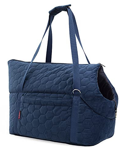 Transporttasche für Hunde und Katzen | Schultertasche für Haustiere mit Gummiband mit Karabiner | bis 15 kg | Material: Wildlederimitat - Velvet | Größe: L | Farbe: Dunkelblau