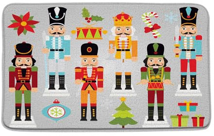ZNLSU Merry Christmas Bath Mat The Nutcracker Colorful Xmas Floral Cartoon Funny Winter Holiday Memory Foam Bathroom Kitchen Decor Floor Rugs,17.8x29.5 Inch