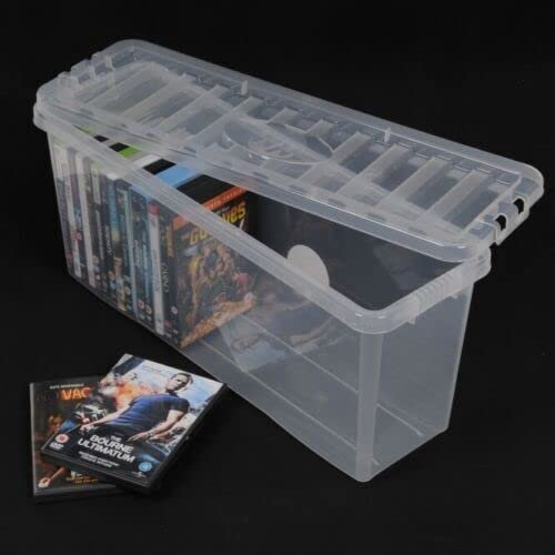 EZ Pack HEAVY DUTY DVD Storage Plastic Shelf Boxes Stackable Slim Containers with Lids, Stores 36 DVD's