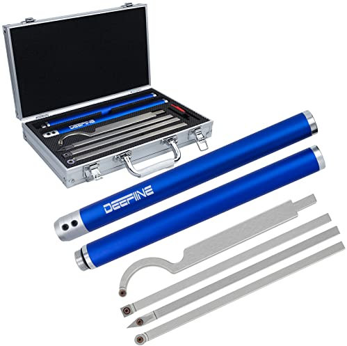 DEEFIINE Carbide Tip Wood Lathe Turning Tool Kit, Lathe Roughing and Finishing Hollow Tool Interchangeable Aluminum Alloy Handle with Diamond Round Square Carbide Inserts (Metal Handle)