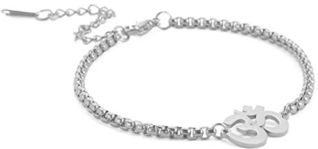 EUEAVAN Om Aum Ohm Sanskrit Symbol Armband Mode Fußkettchen Yoga Spirituell Glücksbringer Talisman Schmuck Box Kette Mädchen Frauen (Silber)