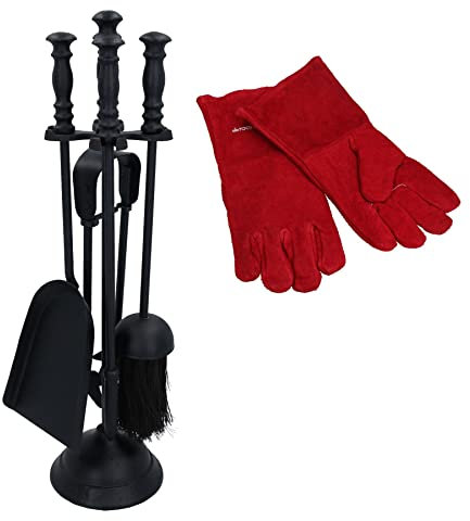 AB Tools 5-teiliges Begleiter-Set für Holzbrenner, Kamin, Kamin, hitzebeständige Handschuhe