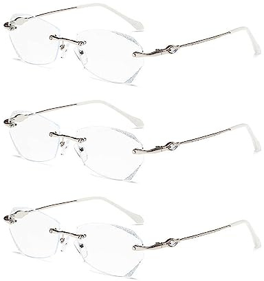 TERAISE Rahmenlose Lesebrille für Frauen mit Blauem Licht Blocking, Mode Diamantschnitt Rimless Brillen