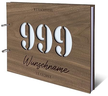 Individuelles Gästebuch zum Geburtstag - Echtes Holz mit Persönlicher Gravur, Zahl individuell ausgestanzt, hochwertige 72 Blatt / 144 Naturpapier Seiten, DIN A4 Quer Ideal für bleibende Erinnerungen