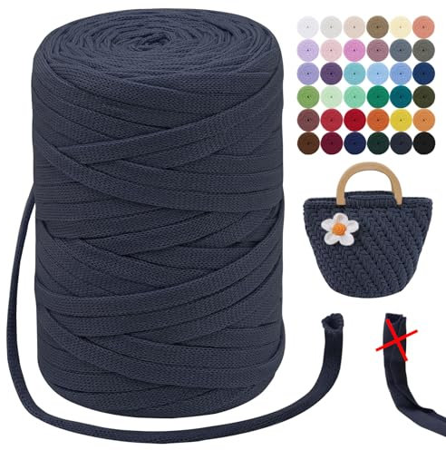 LEREATI T-Shirt Garn 7mm Textilgarn zum Häkeln für Körbe 100m / 250g Bändchengarn Makramee Garn Häkelgarn Stoff Dickes Garn zum Taschen Korb Decke Häkeln, Heimdekoration (Holzkohle Schwarz)