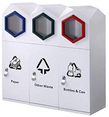VNNHGB Papelera de Reciclaje de Triple clasificación con Sistema de Etiquetas eable, Papelera de Basura Exterior Abierta de 3 Compartimentos, Acero Arena