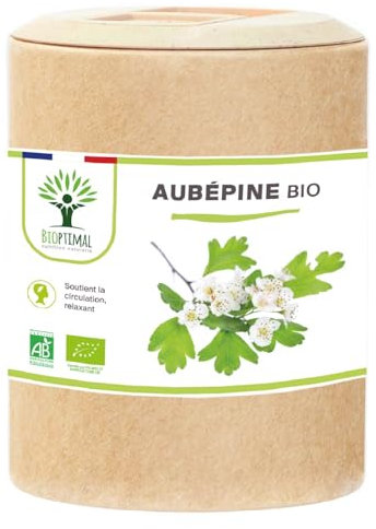Aubépine bio - Bioptimal - Complément alimentaire - Sommeil Anti-Stress Anxiété - 100% Sommité Fleurie en Poudre Pure - 300mg par Gélule - Fabriqué en France - Certifié par Ecocert - 200 gélules