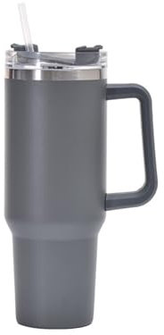 hssopa Tumbler con manico, 40 OZ, tazza termica con cannuccia e manico, in acciaio inox a doppia parete, per bevande fredde calde (grigio, 40 oz)