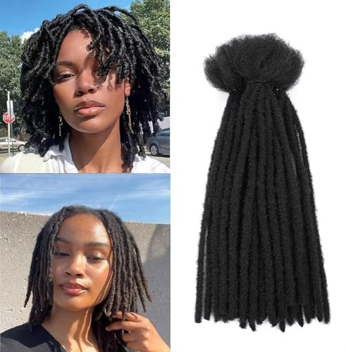 SHIHERESH Dreadlock Extensions Synthetic Hair 0.4cm Width 30 Strands Soft Dreads Extensions Dreads Loc Reggae Hippie Handmade Dreadlock Extensions for Women/Men (1B, 12inch)