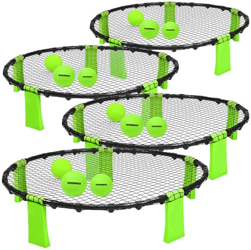 PEARL Sports Roundnet-Spiele-Set: 4 Outdoor-Roundnet-Spielsets mit 4 Spielnetzen und 12 Bällen, Ø 92 cm (Outdoorspiele, Outdoor Komplettset, Spike Ball)