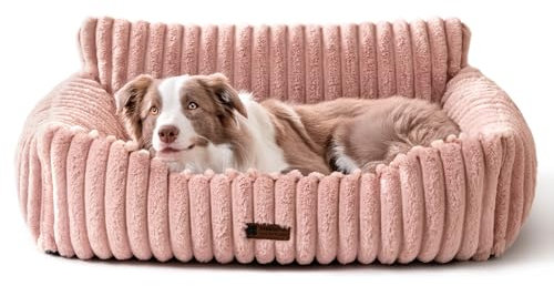 MEWOOFUN Hundesofabett - Katzenbetten für Hauskatzen Weich und Flauschig, Katzensofabett Kleines Hundebett für Hunde und Katzen, Beruhigendes Hundebett (Rosa, 91x72x30cm)