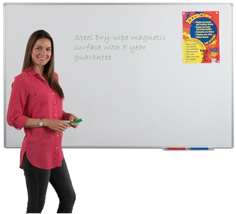 Large Magnetic Dry-Wipe Whiteboard - Steel Surface to Accept Magnetic Accesories - Wall Mounted (180 x 120 cm) - for Office, School