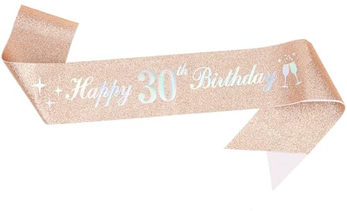 30th Birthday Decoration Sash for Women,Rose Gold Sash with White Happy Birthday Letters for Her (Rose Gold 30th)