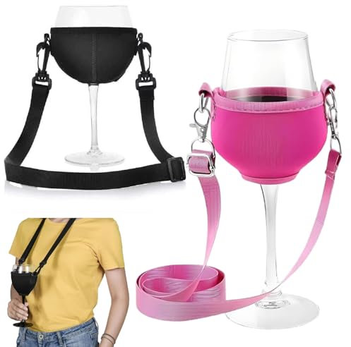 Esshogo Pack of 2 Wine Glass Holders for Hanging, Portable Wine Glass Holder, Hanging Glass Holder with Lanyard, Fabric Wine Glass Holder for Neck Wine