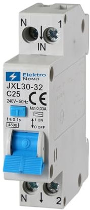 ELEKTRONOVA Interruttore Magnetotermico differenziale 1P+N 25A 4.5kA 30mA – 1 Moduli DIN – 220V