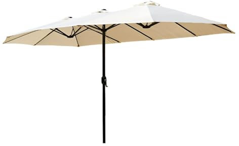 Generico Ombrellone da giardino grande 455 cm, 380 cm ombrellone esterno rettangolare bifacciale con manovella, parasole con Protezione UPF 50+ per piscina, terrazzo, Beige(455x265cm/15x8.7ft)