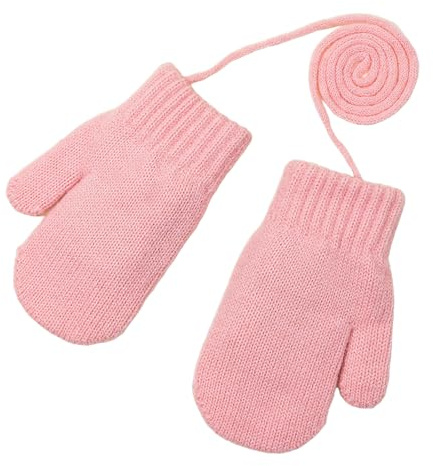 Kinder Winter Handschuhe Fäustlinge 1-4 Jahre Warme Gestrickte Fäustlinge | Kleinkind Einfarbige Strickhandschuh mit Schnur Jungen Mädchen Hang Neck Fausthandschuhe Halshandschuhe für Outdoor