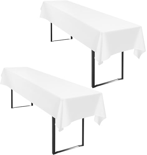 2 Stück Tischdecke Bierzeltgarnitur 100 x 250cm Weiß Biertischdecke für 50-70 cm Tischbreite, Polyester wasserdichte & Wiederverwendbar Biertisch Tischdecken für Biertischgarnitur
