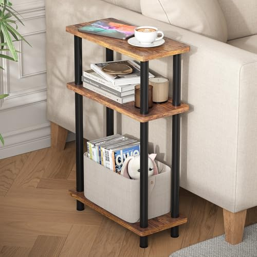 YOUDENOVA Beistelltisch Holz, Beistelltisch Schmal, 40x18x61.5 cm, 3 Tier Kleiner Tisch Für Wohnzimmer, Schlafzimmer, Balkon, Beistelltische Braun