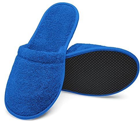 Arus Ciabatte da Bagno – 1 Paio Ciabatte Mules in Spugna 100% Cotone – Antiscivolo, Leggere, Traspiranti – Uomo Donna per Hotel, Spa, Piscina, Doccia, Viaggio, Blu reale, 43-46, RO-2