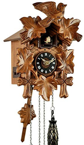 Eble Kuckucksuhr Kuckuckuhr Echtholz NEU batteriebetriebenes Quartzwerk Musik Kuckuckruf Fünflaub 22cm- 85991000
