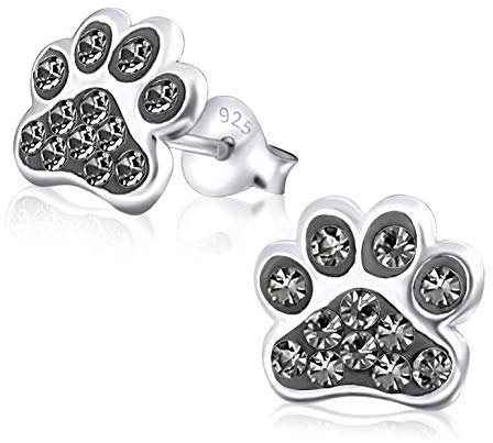 Laimons Mädchen-Ohrstecker Ohrringe Kinderschmuck Hundepfote Pfote mit Glitzer aus Sterling Silber 925 (Grau)