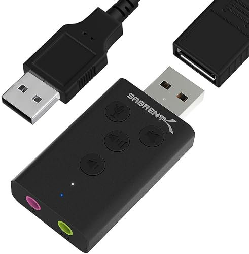 SABRENT Carte Son Externe, Adaptateur Audio USB vers 3,5mm Jack, convertisseur de Carte Son USB avec Stéréo, Micro, et Contrôle du Volume, pour PS4, PS5, PC Laptop, Compatible avec Windows, Mac