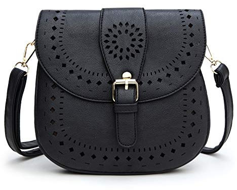 DCCN Damen PU Leder Schultertasche Kleine Umhängetasche Retro, Schwarz