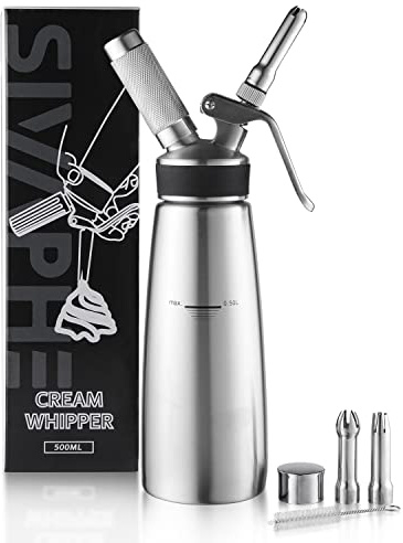 Sivaphe sifón cocina Dispensador de crema batida acero inoxidable profesional 3 decoración boquillas (500ml,cápsulas N20 no incluidos)