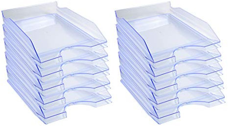 Exacompta - Réf. 12310D - Lot de 10 corbeilles à courrier ECOTRAY - dimensions utiles 34 x 25 x 6,5 cm - pour documents au format A4+ - couleur bleu glacé translucide