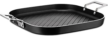 Alessi Pots&Pans Bistecchiera al, Alluminio con Rivestimento Antiaderente, Inossidabile 18/10, Fondo in Acciaio Magnetico Adatto Anche alla Cottura a Induzione, Nero, Taglia Unica