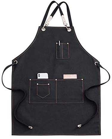 ALCKO Arbeiten Schürze, Tischlerschürze Schweißerschürze Wasserfest Canvas Werkzeugschürze, Mann Frau, Perfekt for Garten Keramik Werkstatt Garage (Color : Black, Size : XL)
