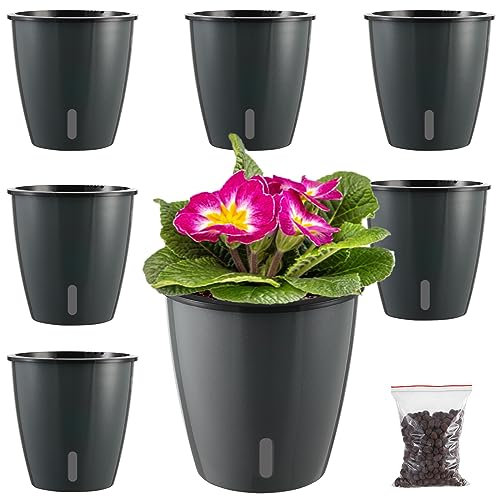6 Stück 12.7 cm selbstbewässernde Töpfe mit Wasserindikator für Innenbereich, kleine afrikanische Veilchen-Töpfe für Pflanzen, Spinnenpflanze, Orchideen (grau)