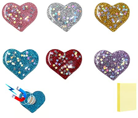 Generic Heart Shape Fridge Magnets 6-Pack - Refrigerator Magnets Office Magnet Cute Magnets for Fridge, Decoration for Kitchen, House, Office, Whiteboard + 100 Sheets/Pad Self-Stick Note Pads