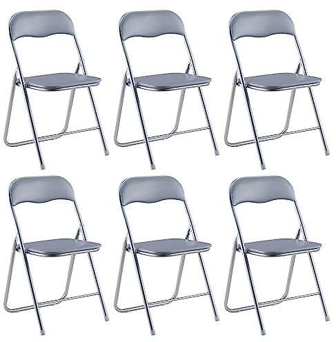 LeChamp 6 Stück Klappstühle Indoor Metall Klappstuhl Schreibtischstuhl Faltbare Bürostühle Klappstühle Gartenstühle Esszimmerstühle Partystühle Faltstuhl Grau