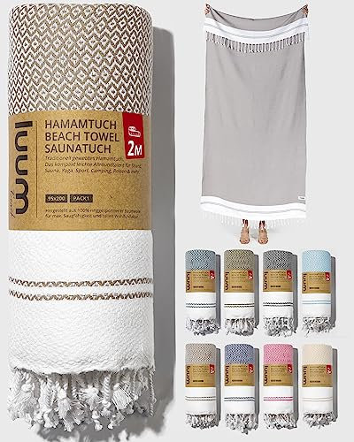 Luum® Strandtuch groß 100x200 Hamamtuch Saunahandtuch Handtuch Yogatuch Duschtuch Strandhandtuch Saunatuch Badetuch Reisehandtuch Pestemal Turkish Towels, Damen Herren, 100% Baumwolle, Latte