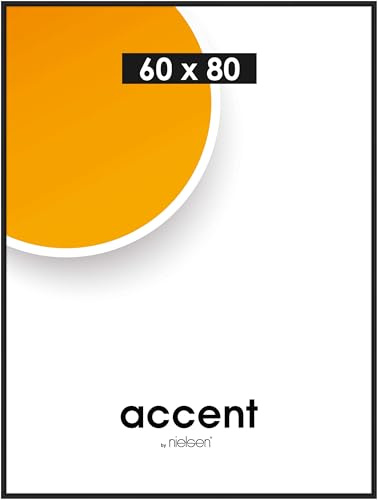 accent by nielsen Kunststoff Bilderrahmen Colorado Uni, 60 x 80 cm, Schwarz | Kunststoff Posterrahmen im Hoch- & Querformat zum Aufhängen Schwarz glänzend Echtglas