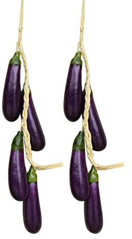 URFEDA 2 Stück Künstliche Gemüse Hängen Deko Künstliche Aubergine Gemüse Dekoration,künstlicher Gemüse Zopf,Drinnen Dekor Für Haus Küche Garten Gemüse Party Festival Dekoration Foto Requisiten