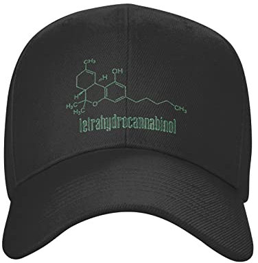 FJAUOQ Unisex verstellbare Baseballkappe THC Molekül Weed Cannabis Polyester eng anliegende Ballkappe schwarz, Siehe Abbildung, One size